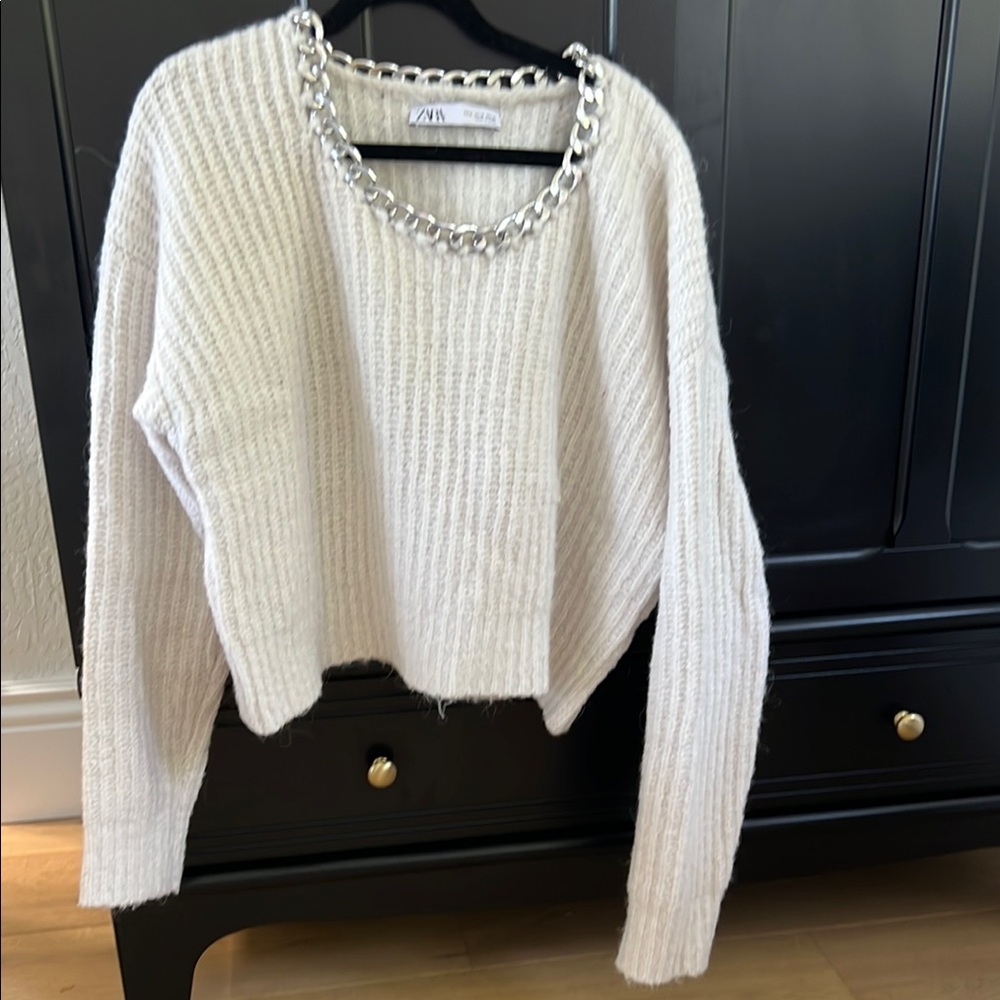 Zara Cream Sweater with Chain Detail